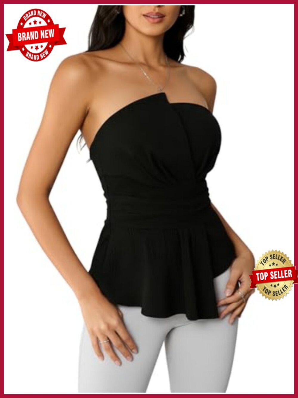 Strapless Peplum Tube Top Asymmetrical Evening Party Top